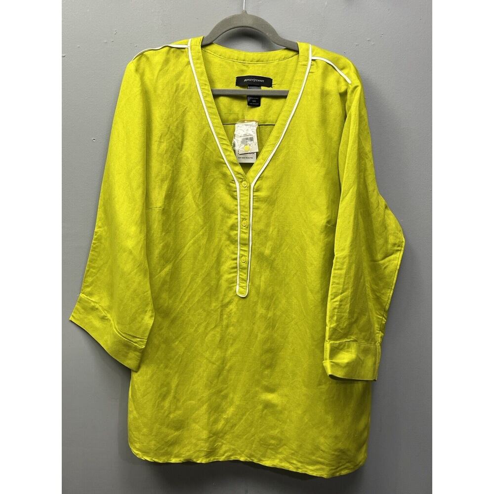 ASHLEY STEWART button front tunic Linen Blend Popover Womens 18W NEW